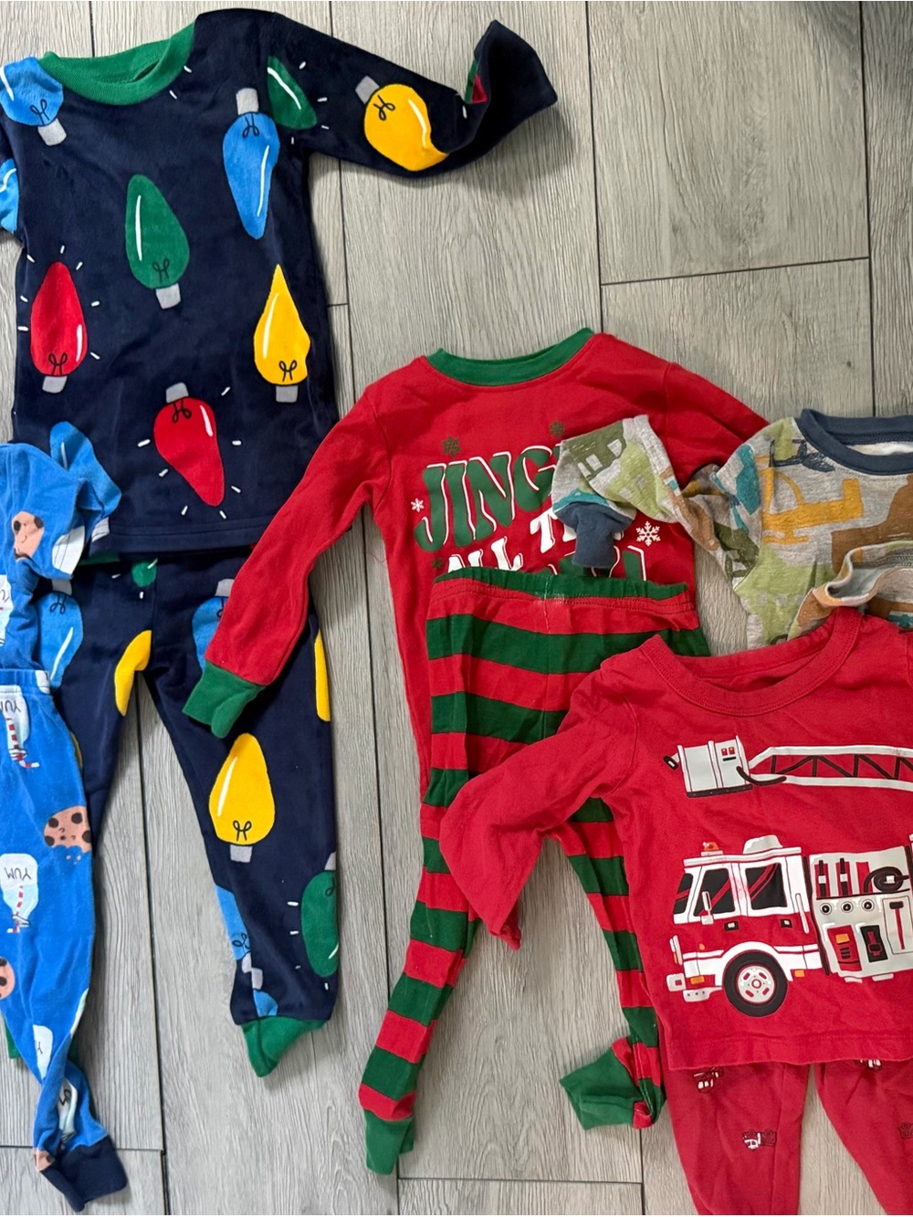 Carter's Navy Blue Holiday Light Pajama Set with Red and Green Striped Set